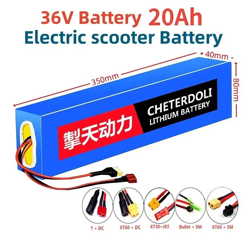 Aleaivy 36V 20Ah E - Bike Lithium Battery Pack – 10S4P 18650 Cells, 1000W Compatible, Multiple Connector Options - All Service