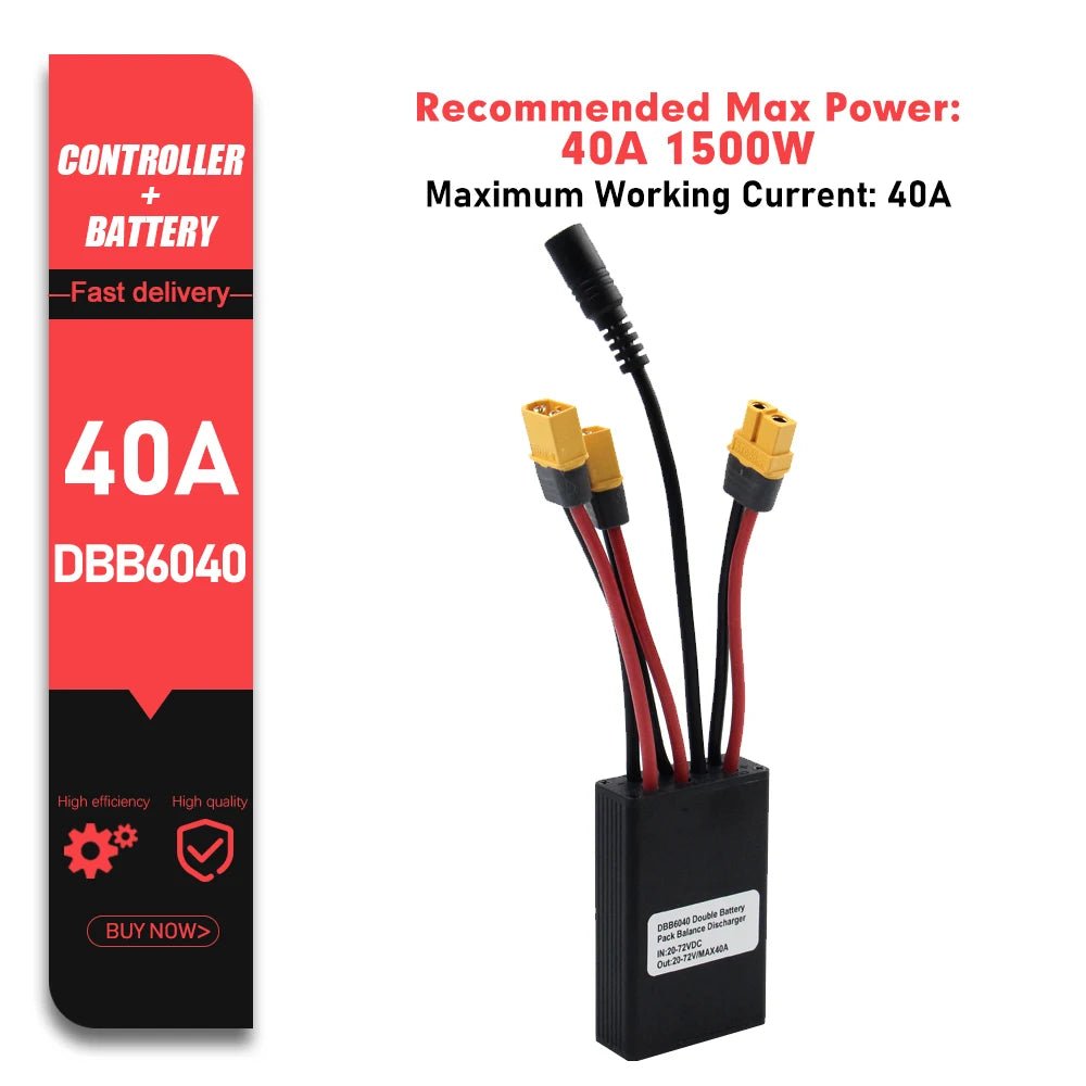 LITTLE TT Dual Battery Balanced Discharge Module – 20A/30A/40A for 20V–72V E - Bikes with Charging Plug - All Service