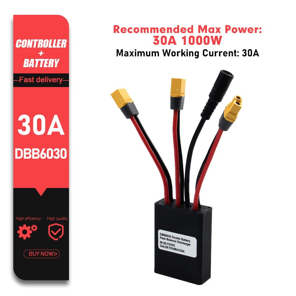 LITTLE TT Dual Battery Balanced Discharge Module – 20A/30A/40A for 20V–72V E - Bikes with Charging Plug - All Service