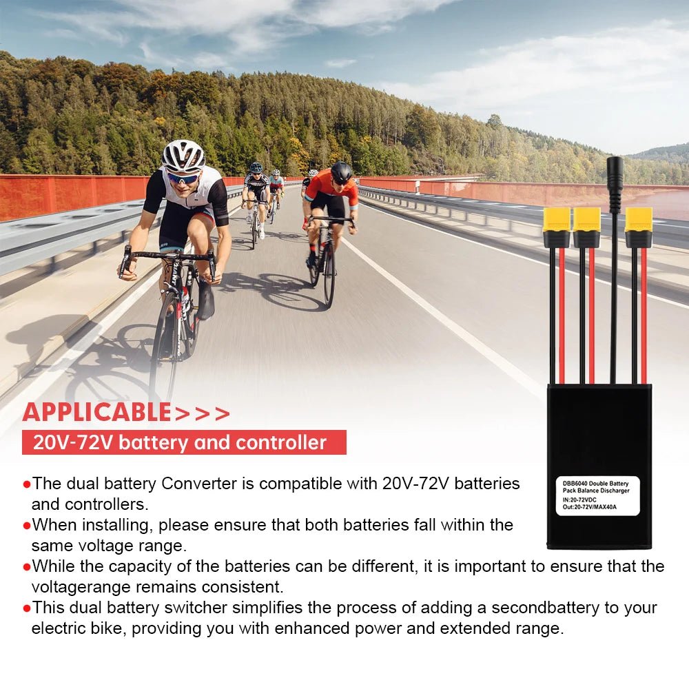 LITTLE TT Dual Battery Balanced Discharge Module – 20A/30A/40A for 20V–72V E - Bikes with Charging Plug - All Service