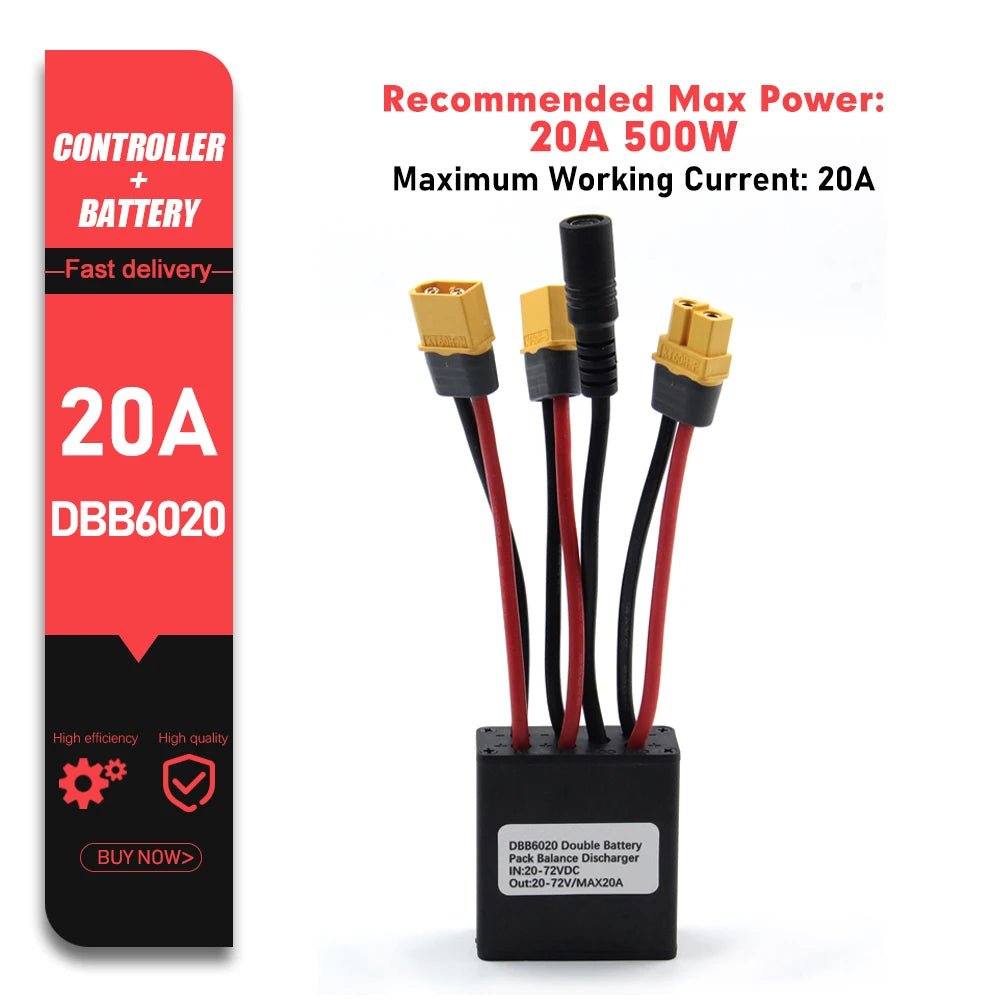 LITTLE TT Dual Battery Balanced Discharge Module – 20A/30A/40A for 20V–72V E - Bikes with Charging Plug - All Service